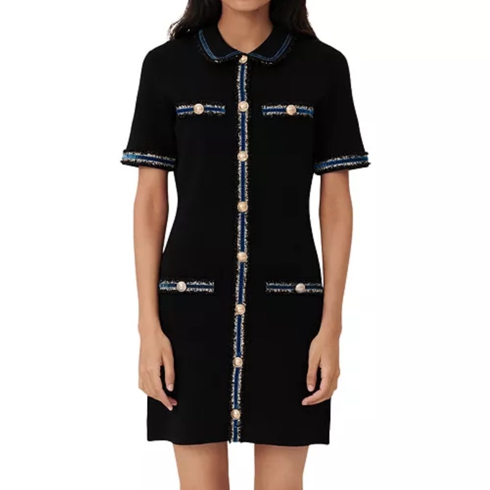 Maje Black knit Mini Dress with Peter Pan Collar